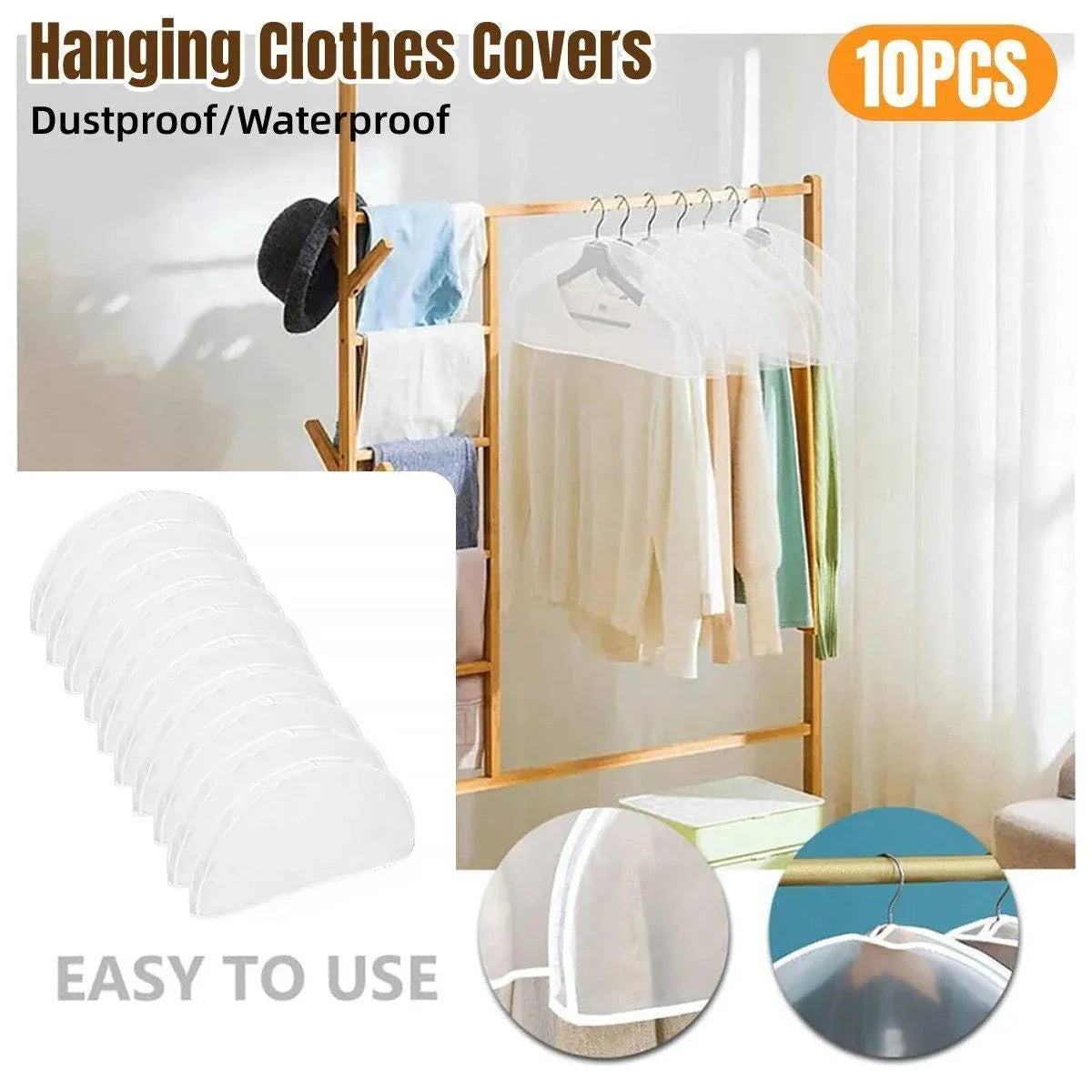 10pcs Dustproof Clothes Cover Transparent Hanging Wardrobe Storage Bag Set